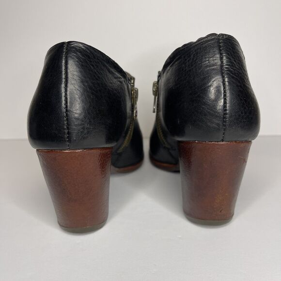 Kork-Ease Holmes Women Sz 8 Black Leather Zip Wedge Ankle Booties Shoes Comfort - Picture 5 of 9